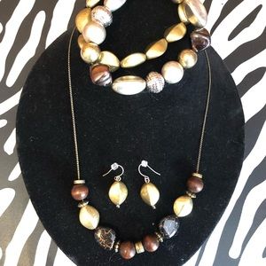 Beaded necklace, earrings and bracelets set